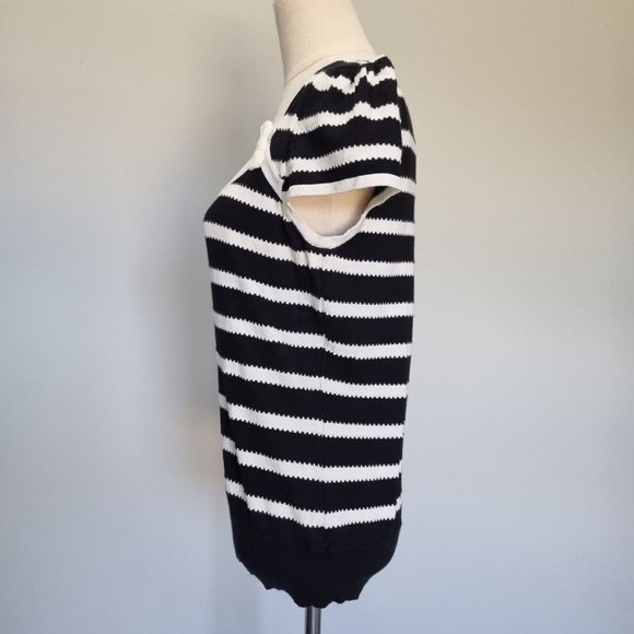 Review Black & White Stripe Bow Detail Cap Sleeve Knit Top Size 14 - Picture 3 of 8